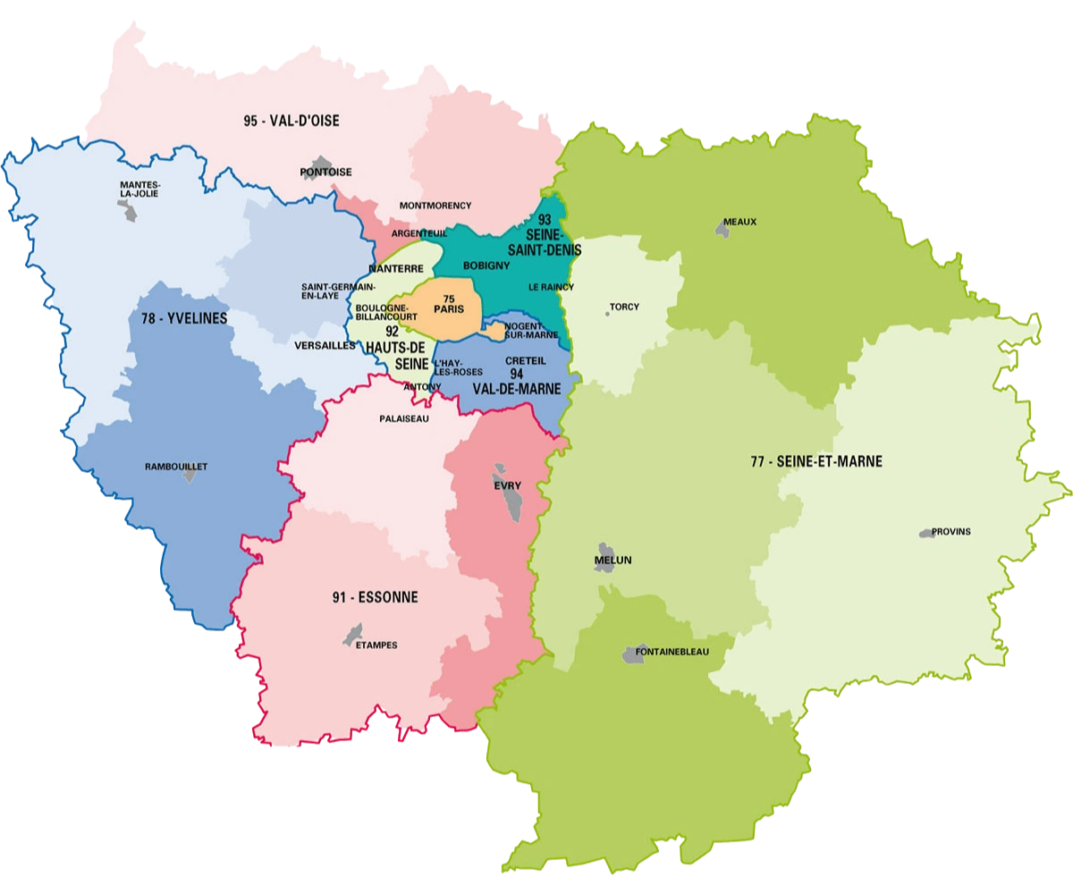 Carte zone d'intervention Île-de-France